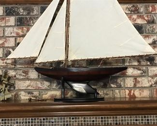 Sail Boat - full sail 32X 36" Mahogany/Walnut