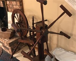 Antique Spinning Wheel and Yarn winder with accessories
