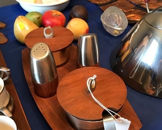 Love this beautifully designed condiment Set. Teak and Chrome