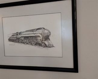 framed train print