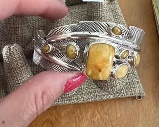 Sterling & egg yolk amber bracelet