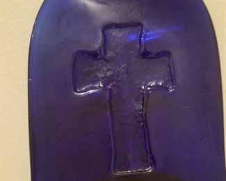 large blue glass art