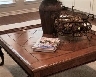 Great table with metal basket and lid and vessel with lid