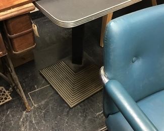 Square table with cast iron deco base