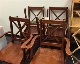 6 wood  dining chairs, 2 with arms