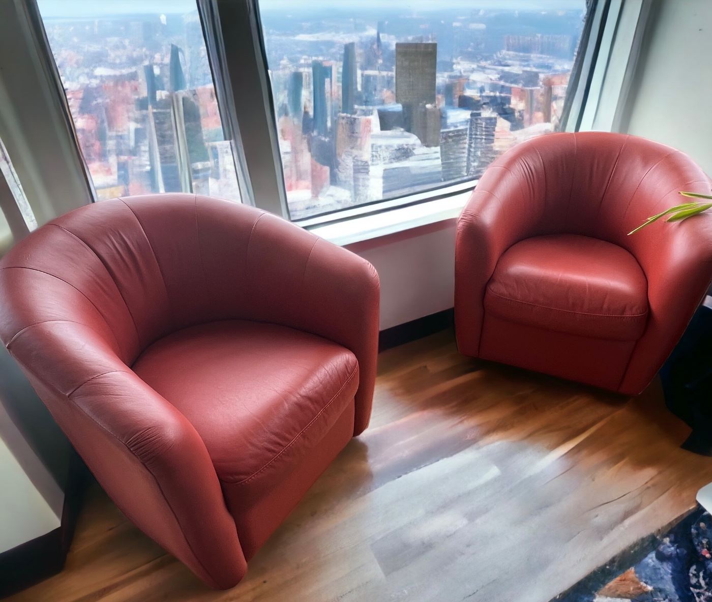 Pair of oranger barrel chairs