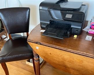 Drop leaf table, printer and accent chair