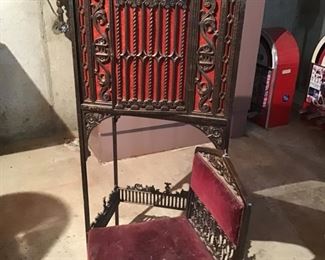 1920’s Oscar Bach Gothic Revival style Telephone Stand and Chair in Steel and bronze 