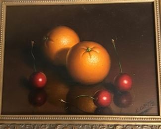 Small oil on board signed L. Ortiz small framed realistic painting 7” by 10”
