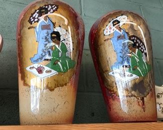 Pair of glass painted large vases