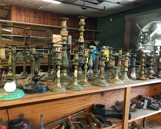 Brass and wooden candlesticks 