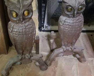 Cast Iron Fire place Andirons with amber glass eyes