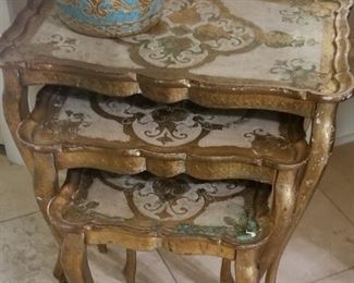 Vintage Paper Mache tables and waste basket