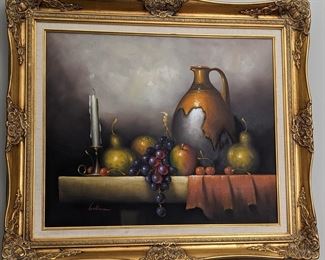 John Wallace still life on canvas
31 x 26.75- All furniture and wall art will be on pre-sale online only starting Wednesday June 21 Text 615-854-8535 or email nashville@entrustedestatesales.com for pricing, purchasing, adn with any questions. 