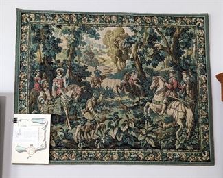 Authentic Belgian tapestry with certificate.    45 x 35-All furniture and wall art will be on pre-sale online only starting Wednesday June 21 Text 615-854-8535 or email nashville@entrustedestatesales.com for pricing, purchasing, adn with any questions. 