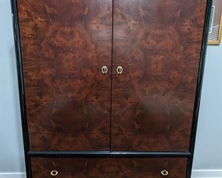 Armoire with burl wood overlay-All furniture and wall art will be on pre-sale online only starting Wednesday June 21 Text 615-854-8535 or email nashville@entrustedestatesales.com for pricing, purchasing, adn with any questions. 