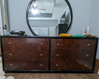 6 drawer dresser with burl wood overlay-All furniture and wall art will be on pre-sale online only starting Wednesday June 21 Text 615-854-8535 or email nashville@entrustedestatesales.com for pricing, purchasing, adn with any questions. 