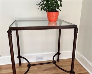 Bronze iron glass top side table