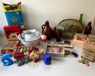toys, bottle caps, Shirley Temple cards