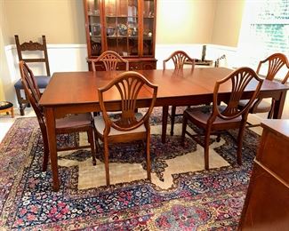 BEAUTIFUL WOOD TABLE W/2 Leafs & 6 EMBROIDERED CHAIRS