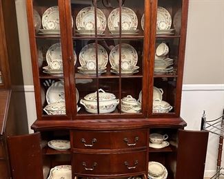 MAHOGANY CHINA CABINET & HAVILAND LIMOGES CHINA SET