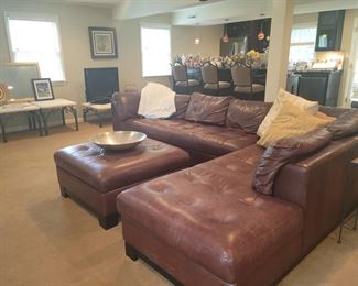 Large leather sectional & ottoman