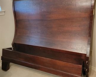 Solid wood sleigh bed with tall headboard, siderails and footboard