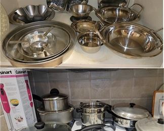 Stainless steel pots and pans and serving + traditional pots and pans