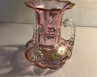 Vintage hand painted tri-handled vase