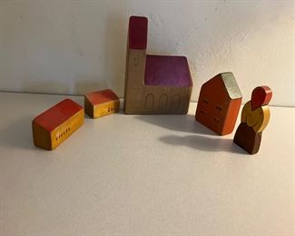 Vintage hand painted miniature wood village Folk Art
