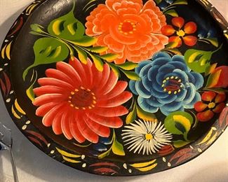 Vintage Mexican hand painted wood platter