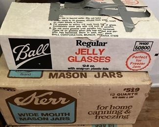 Ball jelly glasses, Kerr mason jars for home canning.