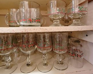 Various Christmas holiday decor glasses