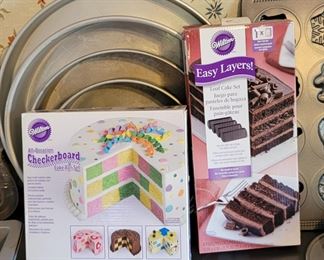 Client was professional baker! 1000's of molded bakeware tins, vintage cake decor, wedding cake towers, silicone pans, cookie cutters, candy molds, other baking items +++