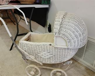 Vintage wicker Victorian doll stroller