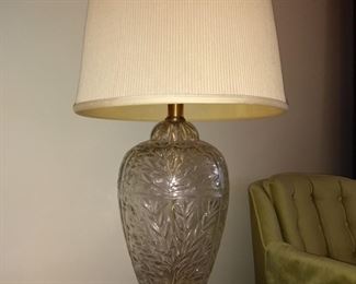 32" MCM cut glass and brass lamp