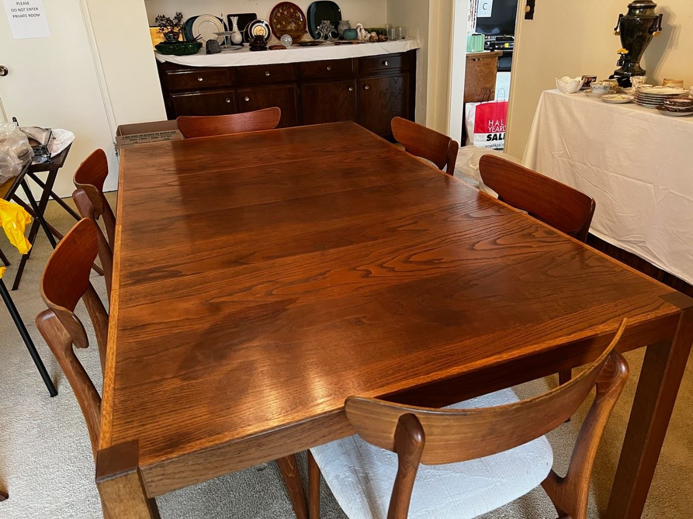 75" Scandinavian teak dining table with 6 chairs