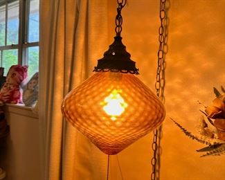 1/2 vintage matching amber swag lamps