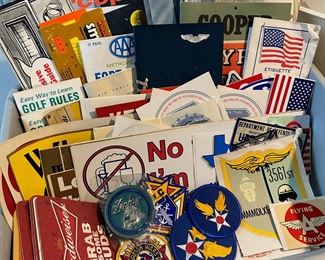Vintage stickers, patches and documents