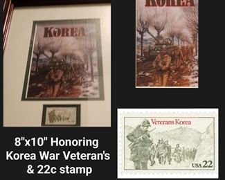 Framed 8x10 Honoring Korea War Veteran's and Commemorative 22c stamp.