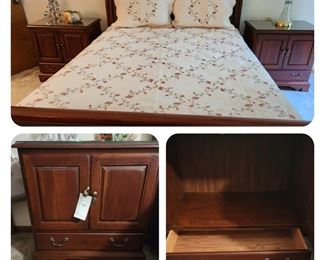 Sleigh Bed (Full/Double), pair of night stands with glass tops.