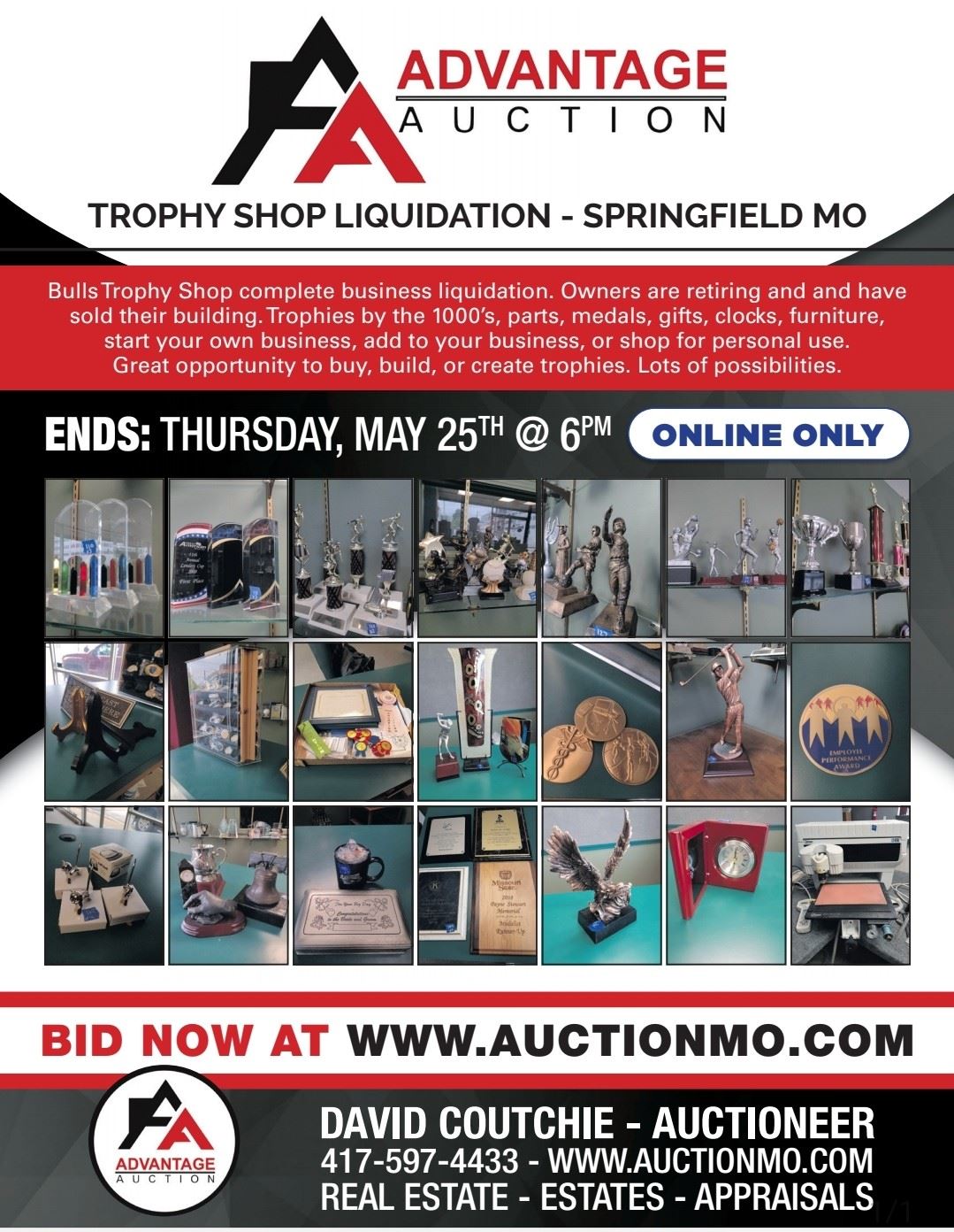 Trophy Shop Liquidation Auction Springfield MO starts on 5/21/2023
