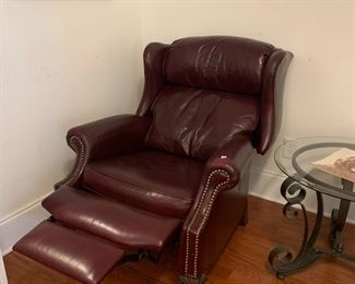 #11	Chair	Bradington Young burgundy leather recliner with nail heads 	 $350.00 			
