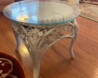 #14	table	wicker stool with glass top to make it a table 19x16.5	 $35.00 			

