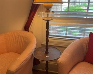 #15	lamp	floor lamp with table and glass pitcher top 54 tall	 $75.00 			
