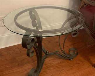 #13	table	round glass top table with iron base 25x21.5	 $50.00 			