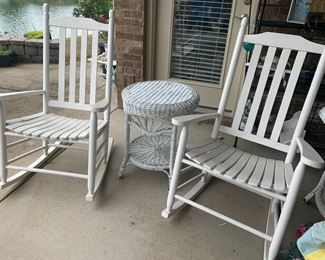 #46	patio	white wood rocking chair	 $75.00 			
#47	patio	white wood rocking chair	 $75.00 			
#48	patio	white wicker end table round 21x24set of 2 	 $50.00 			
