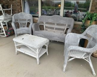#49	patio	4 piece vintage wicker set loveseat, (2) chairs and coffee table as is wicker 	 $100.00 			

