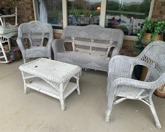#49	patio	4 piece vintage wicker set loveseat, (2) chairs and coffee table as is wicker 	 $100.00 			
