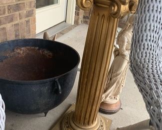 #53	gold painted pedestal 30 inch tall wood 	 $30.00 			
